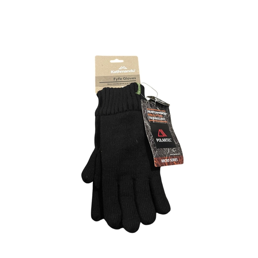 Kathmandu Fyfe Gloves Black Polartec Micro Fleece‎ Lined Wool Blend Ribbed I05